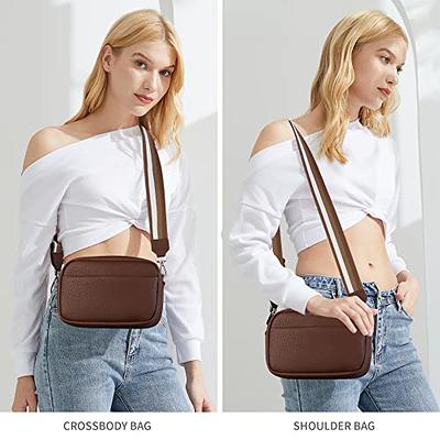 Crossbody Bag for Women, Small Leather Camera Purse Thick Strap