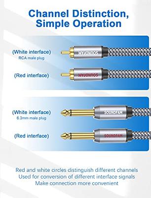 6.3 mm. Jack - RCA stereo audio cable pair