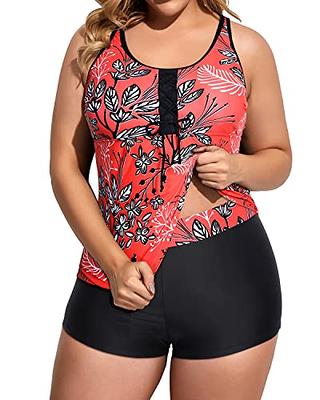 Two Piece Swimsuits for Women Athletic Tankini Top with Boy Shorts