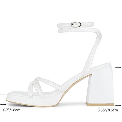 ISNOM Lace Up Heels Sandals for Women, Square Toe Open Toe Thong