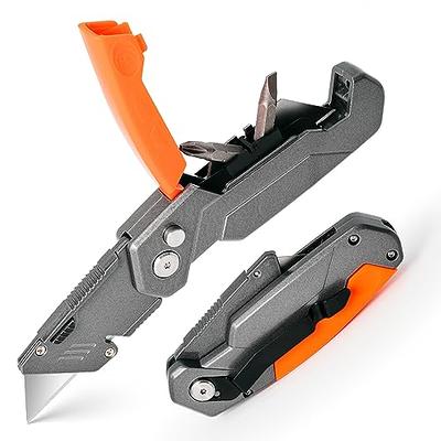 Veltec EZ-1000 Safety Box Cutter Utility Knife, 3 Blade Depth Setting,  Squeeze Trigger and Dual Side Edge Guide, 2 Blades, Holster and Lanyard