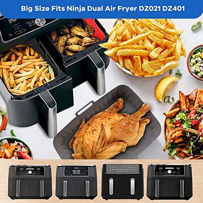 2 Pack Air Fryer Liners Silicone Pot for Ninja Foodi Dual DZ201 8QT / DZ090  6QT Air Fryer Accessories Reusable Air Fryer Silicone Liners Rectangle Air