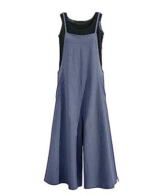 YESNO Women Casual Loose Long Bib Pants Wide Leg Jumpsuits Baggy Cotton  Rompers Overalls with Pockets (M PZZTYP2 Blue Gray) - Yahoo Shopping