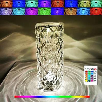 Crystal Table Lamp 3-Way Dimmable Color Touch Control USB Rechargeable Cordless Acrylic Diamond Nightstand Light - Clear