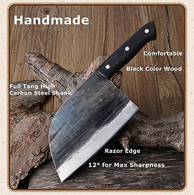 imarku Butcher Knife 7 inch Sharp Meat Cleaver Hand Forged Serbian Chef  Knife with Leather Sheath High Carbon Steel Cleaver Knife for Kitchen