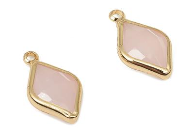 Brass Frame Glass Diamond Pendant - Pink Rhombic Earring With Loop