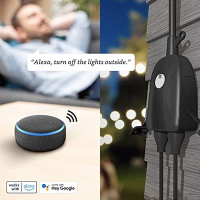 Outdoor Smart Plug, Waterproof Wi-Fi Outlet with 2 Sockets, Alexa, Google