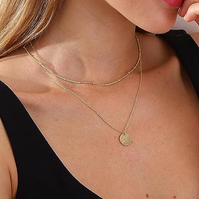 FISSEN JEWELRY Layered Initial Necklaces for Women 14K Gold Plated