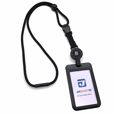 JINEASY ID Breakaway Lanyard ID Badge Holder Heavy Duty Retractable Badge  Reel with Hard Plastic ID Card Holder, Black - Yahoo Shopping
