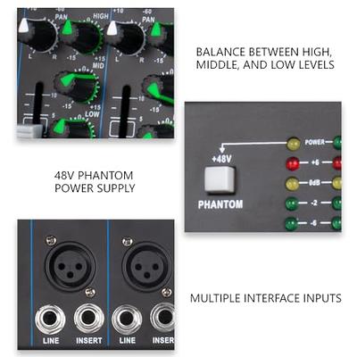 Asmuse 4 Channel Audio Mixer, Portable Mini Sound Mixer Console with USB,  Portable Digital Sound Interface for PC Recording/DJ stage/Broadcast