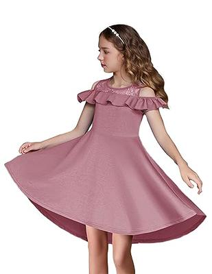 Arshiner Teens Girls Pink Sundress Ruffle Trim Cold Shoulder Girls