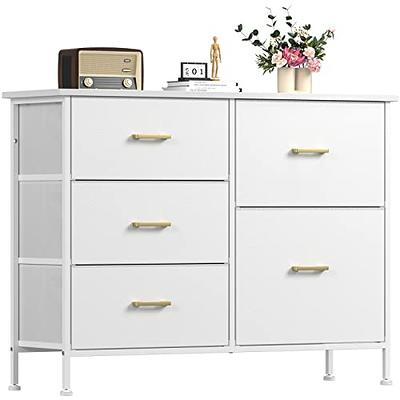 YILQQPER Dresser for Bedroom with 5 Drawers, Tall Storage Tower for Closet,  Living Room, Nursery, White Dresser with Sturdy Steel Frame, Fabric Bins,  Leather Finish, Wood Top, White - Yahoo Shopping