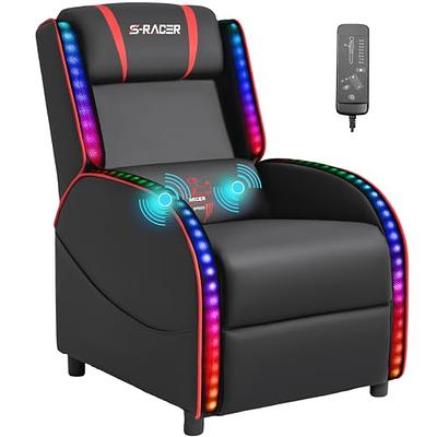 Red PU Leather Gaming Recliner Chair Single Massage Lounge Sofa with Lumbar  Cushion