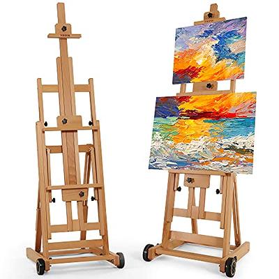 U.S. Art Supply Wooden H-Frame Studio Easel with Artist Storage Drawer, 75 Mast