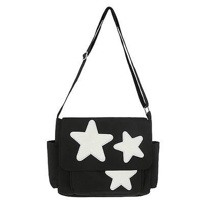 YILCER Cute Messenger Bag Y2K Star Crossbody Bag Large Canvas Kawaii Shoulder Bag with Side Pockets for Women Teen Girls