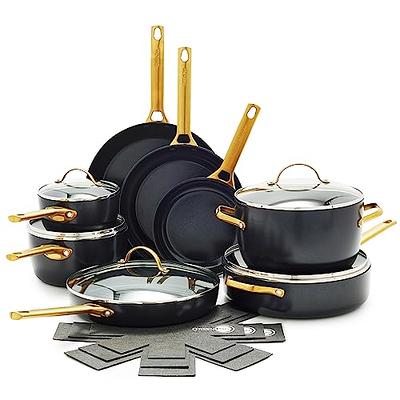 Reserve Ceramic Nonstick 10-Piece Cookware Set | Sky Blue with Gold-Tone  Handles