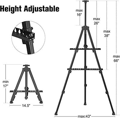 Artist Easel Stand, RRFTOK Metal Tripod Adjustable Easel for Painting  Canvases Height from 17 to 66 Inch,Carry Bag for Table-Top/Floor Drawing  and Didplaying 