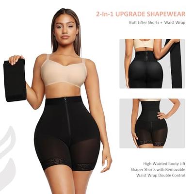 FeelinGirl Shapewear for Women Tummy Control Butt Lifter Body Shaper Firm  Triple Control Faja with Removable Waist Wrap A-black - Yahoo Shopping
