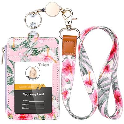 Hibiscus Flower Badge Reel ID Holder: Retractable Gift for Pink