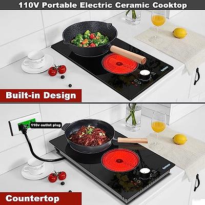 Electric Cooktop 2 Burner Electric Stove Top Ceramic Cooktop Knob Control  110V