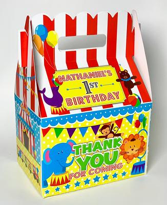 Circus Fun Animals Tent Train Party Personalized Gable Favor Boxes Pack Of 8 Yahoo Shopping