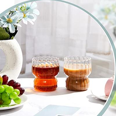 Ribbed Glass Tumbler With Lid And Straw, Origami Style Drinking