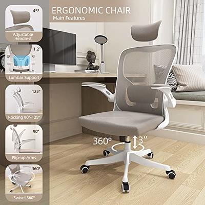 Ergonomic Office Chair with Lumbar Support and Headrest, Swivel Desk Chair  with Armrests, White 