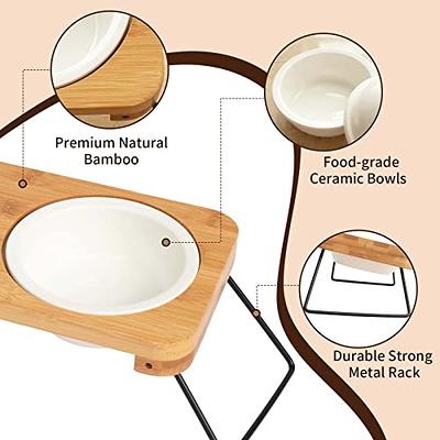 Aivituvin Elevated Dog Bowls,Small Dog 15Tilted Raised Food Feeding Dishes,  Walnut Wood Water Stand Feeder Set for Cats and Puppy, Dog Bowl Stand with  Anti Slip Mat