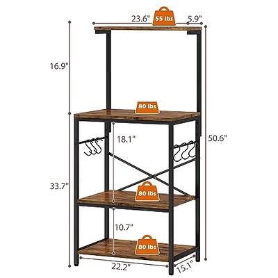 SUPERJARE Bakers Rack with Power Outlet, Microwave Stand, Coffee Bar with  Wire Basket, Kitchen Storage Rack with 6 S-Hooks, Kitchen Shelves for