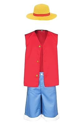 One Piece Monkey D. Luffy Anime Cosplay Costume Red Top Blue Pants