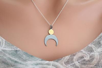 sterling Silver Black Finish Moon With Bronze Sun Pendant Necklace