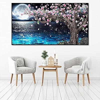 YSUNETER Plant Moon Diamond Art Painting Kits for Adults -Round Diamond Art Kits for Adults Beginners, Moon Flower DIY Full Drill 5D D