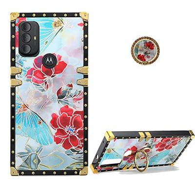 Retro Flower Square Leather Ring Holder Case For MOTOROLA MOTO G Stylus  2021 2022 G Play G Pure MOTO G 5G 2023 Cover