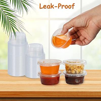 100 Sets - 2 oz. Small Plastic Condiment Containers with Lids, Jello Shot  Cups, Portion Cups with Lids, 2oz Dipping Sauce Cup, Salad Dressing  Container, Disposable Mini Plastic Souffle Cups Ramekins Clear 2 ounces