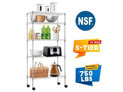 WDT 5 Tier Shelf Shelving Unit with Wheels,Adjustable Metal Shelves for  Storage, NSF Certified Wire Shelving Rack,1750Lbs Capacity Heavy Duty  Shelving