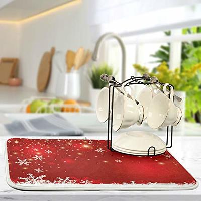 Christmas White Snowflake On Red Background Dish Drying Mat 16x18