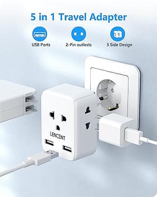 LENCENT 2 Pack European Travel Plug Adapter Converter, International Power  Adaptor with 3 Outlets 2 USB