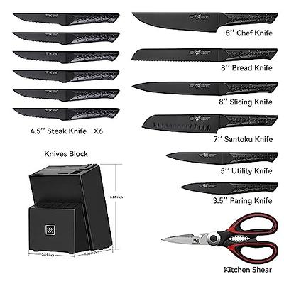 HUNTER.DUAL Black Kitchen Knife Set With Block 15 Piece