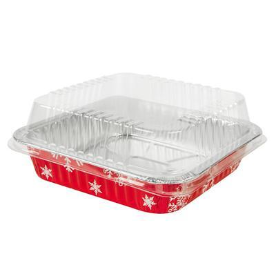 Square Holiday Foil Cake Pan w/ Clear Lid (8) - 100/Case