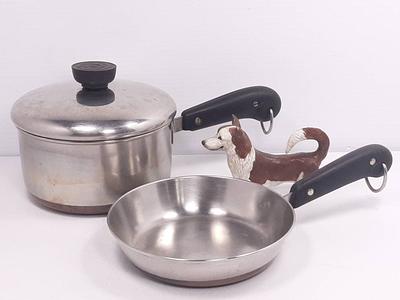 Revere Ware Lot of 7 Stainless Steel Copper Bottom Skillet Pot Pan Set