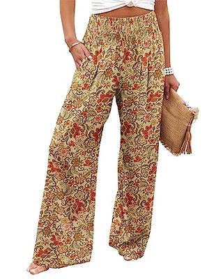 Floral Summer Pant Printed Elastic Waist Cotton Pants Soft Casual