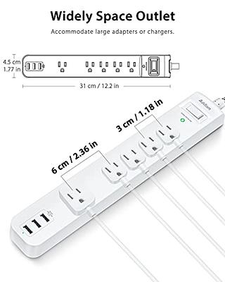 2 Pack Power Strip Surge Protector Flat Plug - 6 Widely Spaced