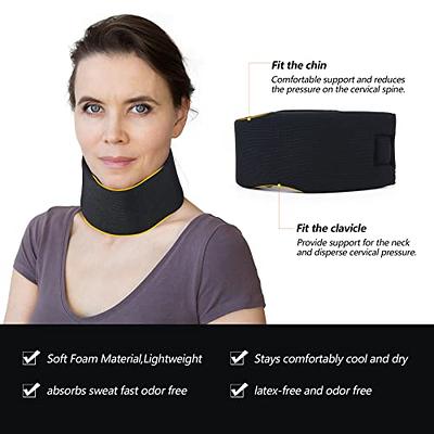Soft Foam Neck Brace Universal Cervical Collar, Adjustable Neck Support  Brace for Sleeping - Relieves Neck Pain and Spine Pressure, Neck Collar  After Whiplash or Injury (Black, 3 Depth Collar, L) 