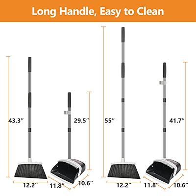 Large Broom and Dustpan, Broom and Dustpan Set, Heavy Duty Dust Pan with 55 inch Long Handle Upright Dustpan Broom Set, Broom for Indoor Outdoor