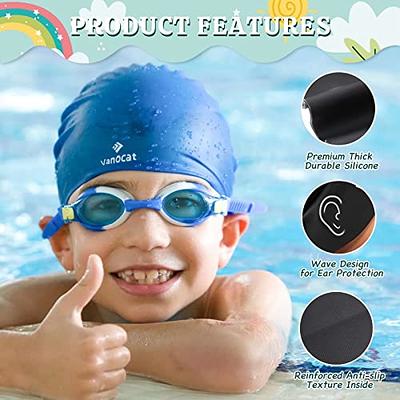 Opom Extra Large Swimming Caps,Silicone Waterproof Swimming Hat Anti-Silp Bathing Cap for Woman Men-Black, Size: One Size