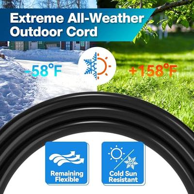 100 Feet Outdoor Extension Cord Waterproof, Black Extreme All Weather 16  Gauge Extensions Cord with Covers, Flexible 100% Copper 3 Prong Extension