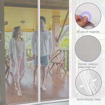 MAGZO Magnetic Screen Door Fit Door Size 72 x 80 Inch, Actual Screen Size  74 x 81 French Door Screen Mesh with Full Frame Hook&Loop, Durable  Polyester, White 