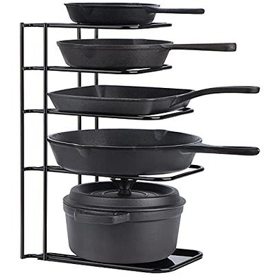 Heavy Duty Pots and Pans Organizer - For Cast Iron Skillets, Pots, Frying  Pans, Lids | 5-Tier Durable Steel Rack for Kitchen Counter & Cabinet  Storage