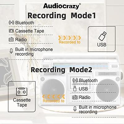 Audiocrazy Retro Boombox Cassette Player AM/FM Shortwave Radio