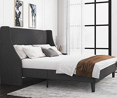 Allewie Queen Size Platform Bed Frame with Fabric Upholstered Headboard,  Dark Grey